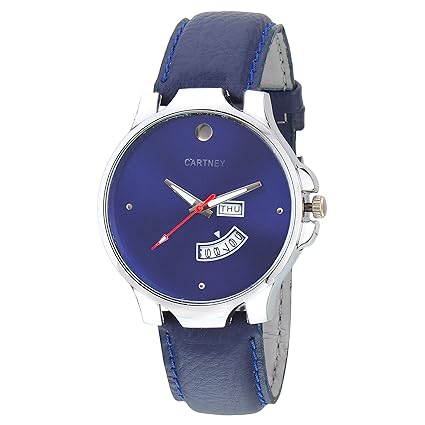 Cartney Analog Leather Strap Day & Date Blue Dial Mens Watch-CYBD4