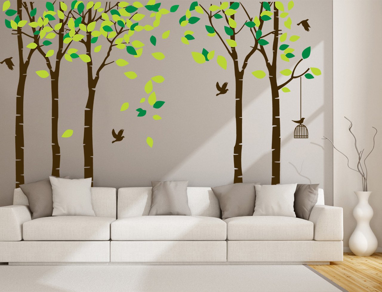 CaseFan 5 Trees Wall Decal Forest Mural Paper for Bedroom Kid Baby Nursery Vinyl Removable Diy Sticker 103.9x70.9,Green+Brown