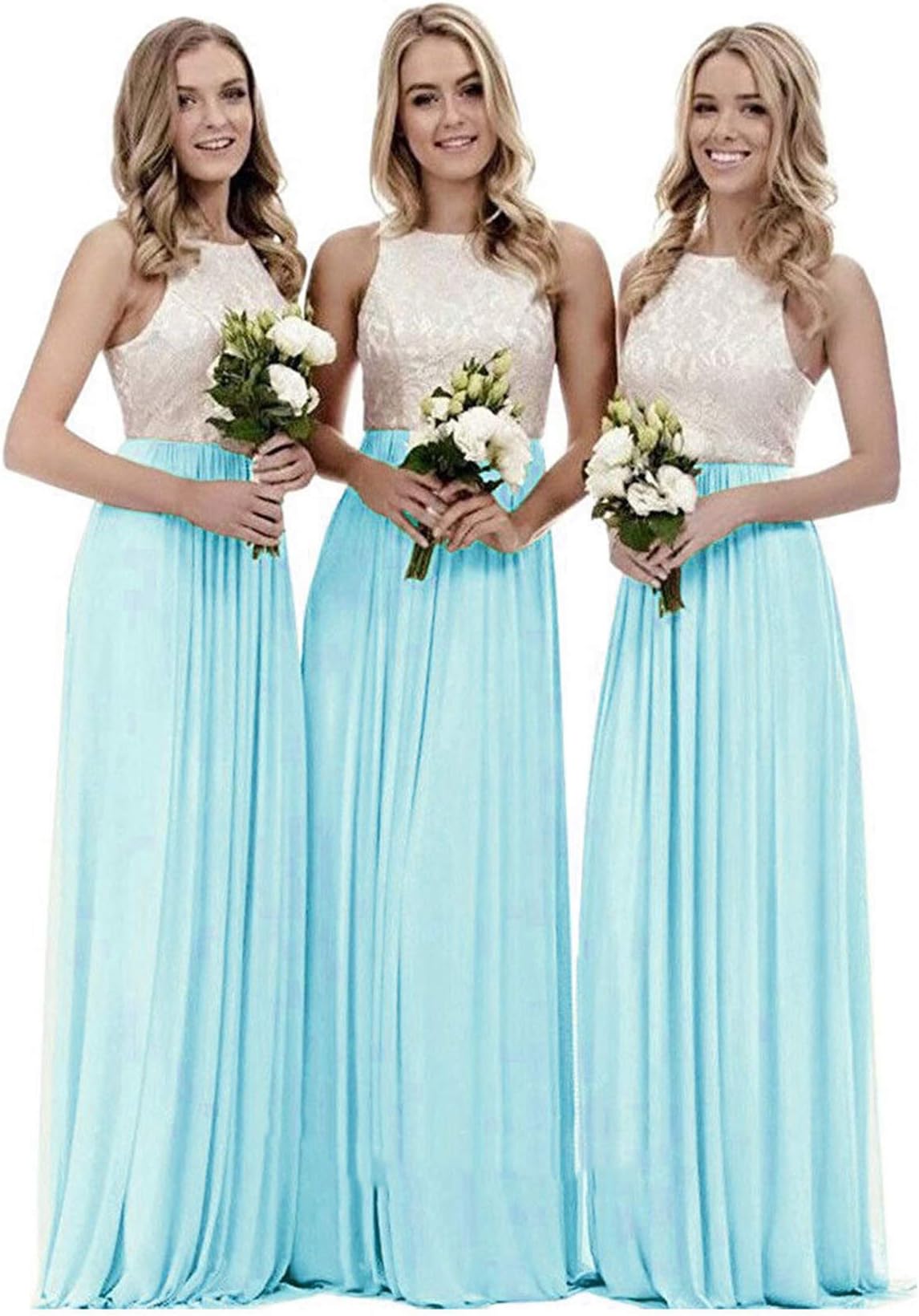 WTW Women's Long Chiffon Lace Party Ball Prom Bridesmaid Dress