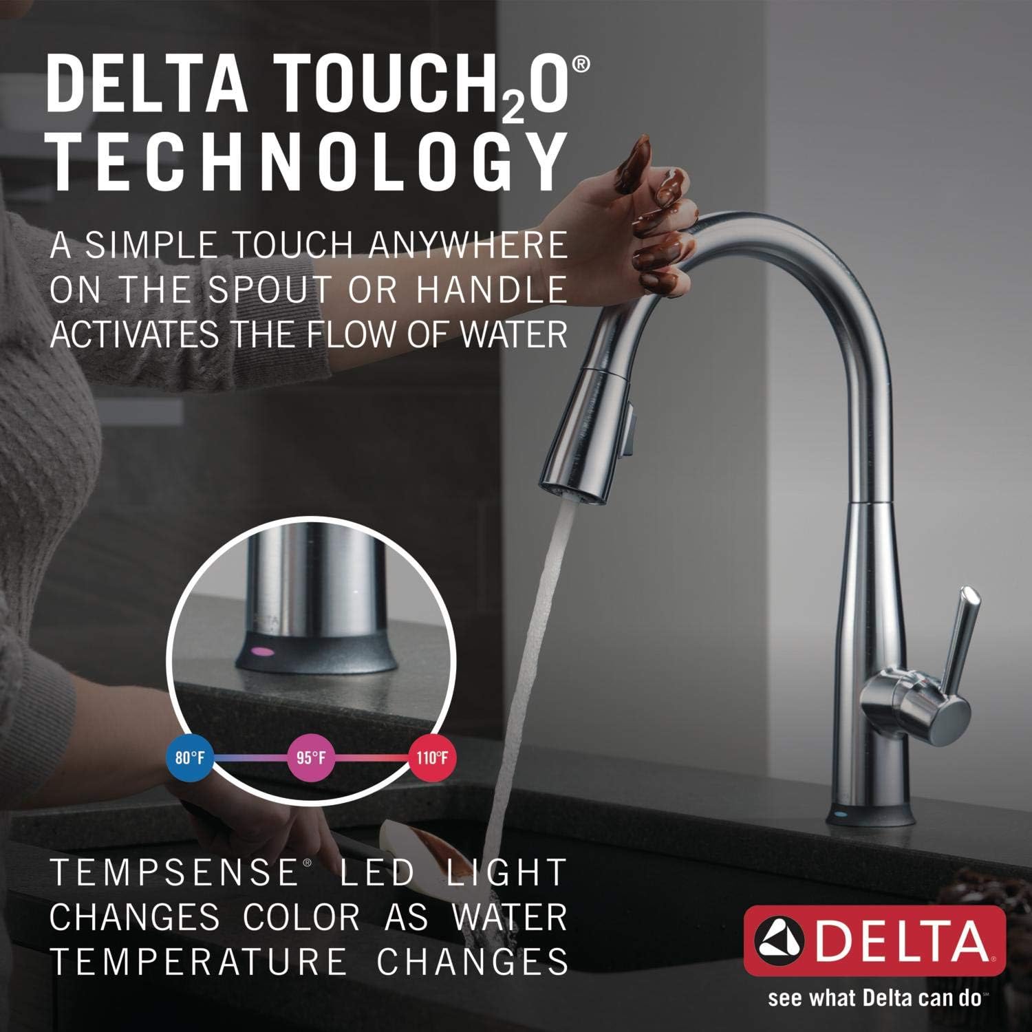 Delta Faucet Essa Single-Handle Touch Kitchen Sink Faucet with Pull Down Sprayer, Touch2O Technology and Magnetic Docking Spray Head, Arctic Stainless 9113T-AR-DST - - 
