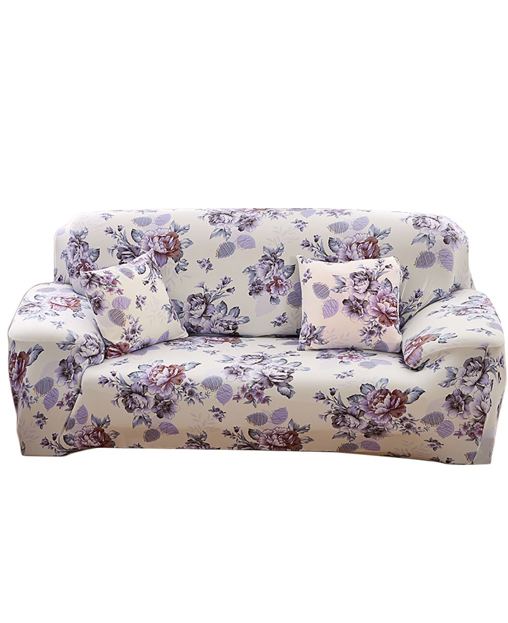 inrisesgrand Floral Printed Sofa Cover Anti-Slip Elastic Slipcover Stretch Polyester Fabric Soft Furniture Protector Couch Cover (Three seater(75''-91''), Anny Garden)