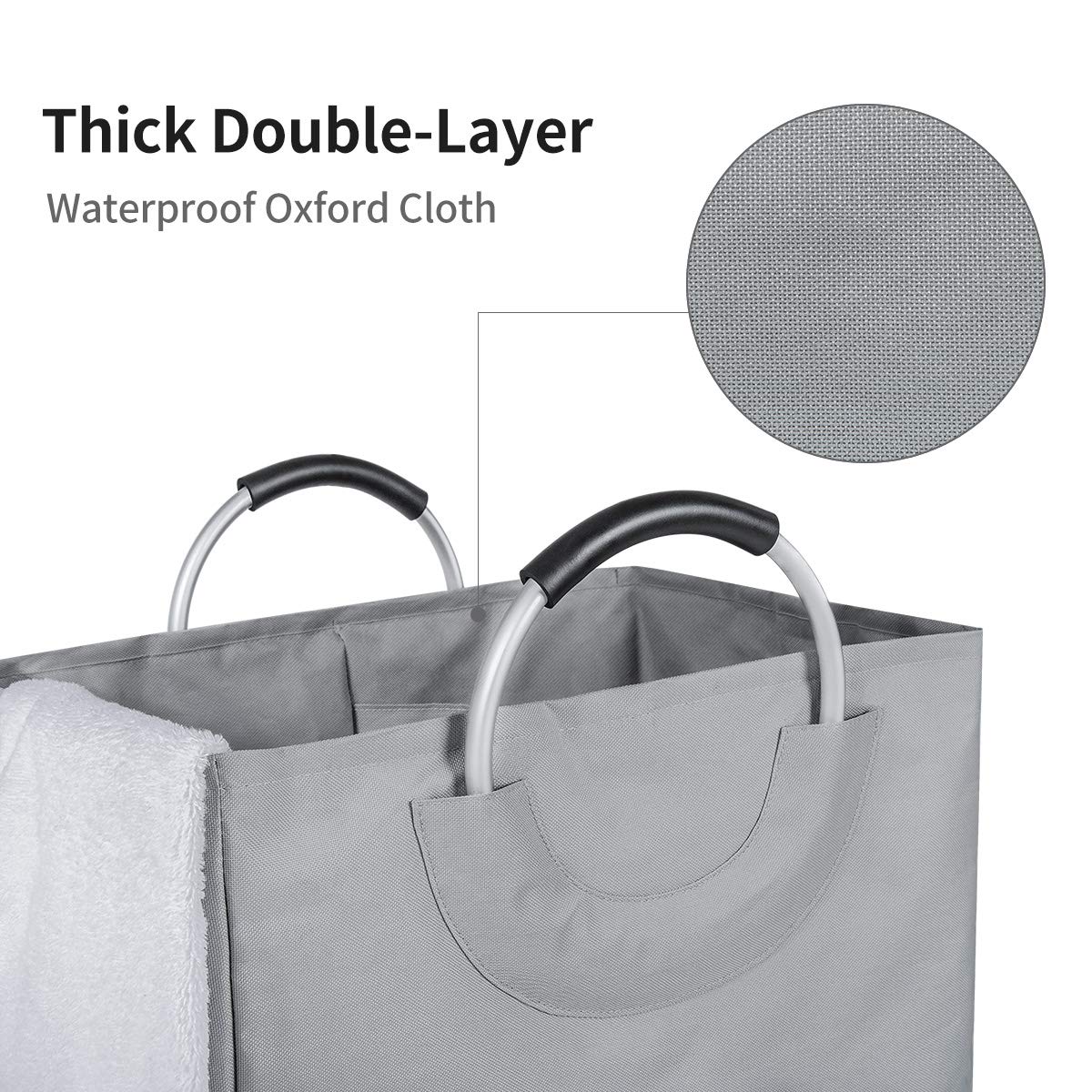 WISHPOOL Double Large Foldable Laundry Hamper Divided Handy Stand Collapsible Laundry Basket Waterproof Bag Bin Organizer Storage Corner with Handles (Dark Grey) …