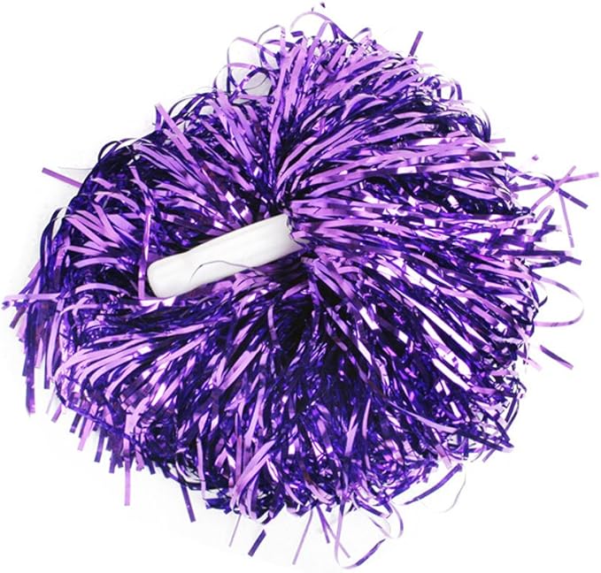 Baton Handle Metallic Foil Pom Poms Cheerleading Poms Purple(A Dozen