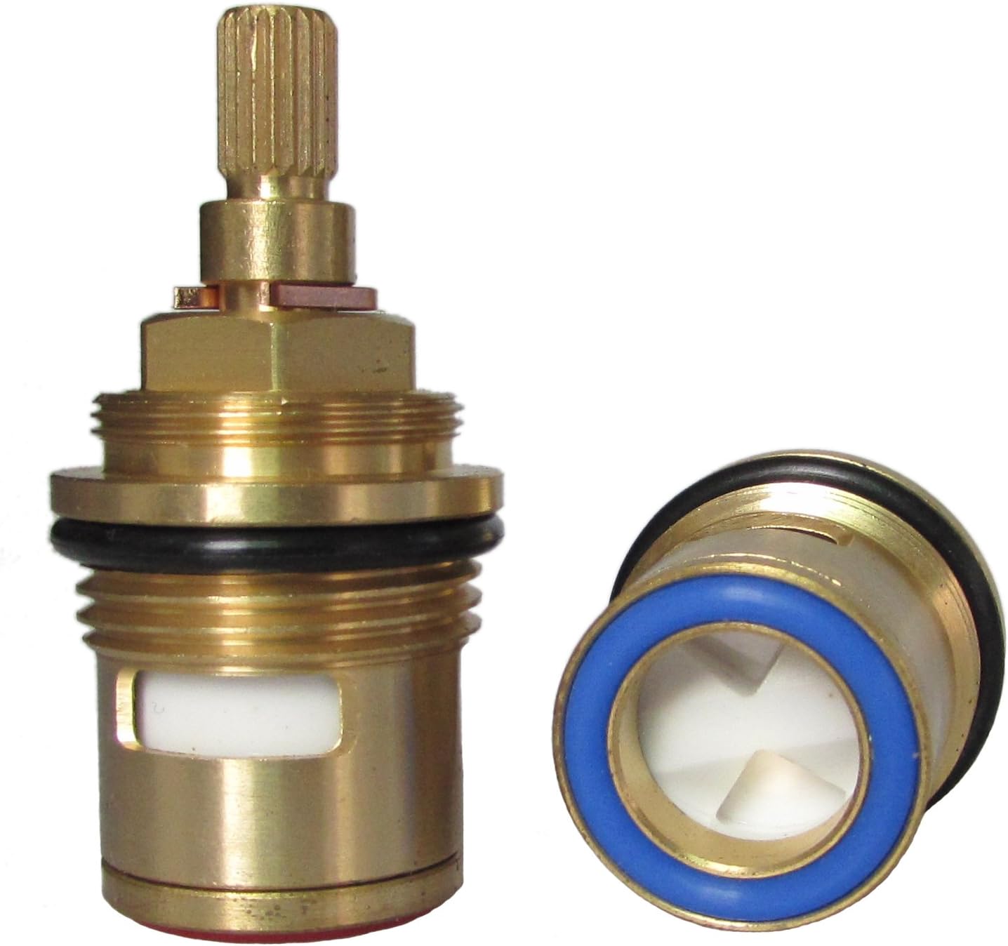 Huashan Pair of Replacement Brass Ceramic Disc Stem Cartridge Faucet Valve Quarter Turn 3/4" X 57mm x 12mm spline length 20 teeth