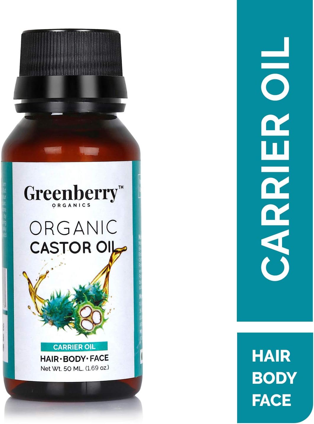 Greenberry Organics Organic Castor Oil Carrier Oil for Hair, Body & Face with Vitamin E Unisex (50 ml)