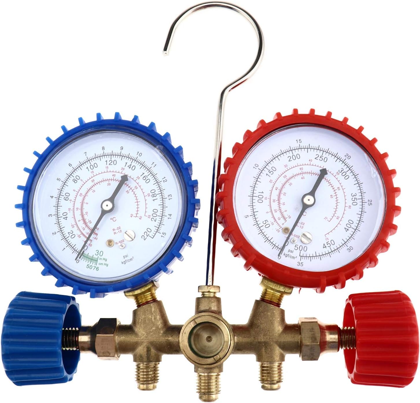 AC Recharging Tester Diagnostic Manifold Gauge with 3 Hoses for R12 R22 R502A R134A Refrigerant