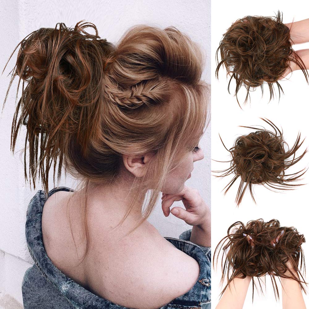 Amazon Com Messy Bun Hair Tousled Updo Hair Piece Scrunchies