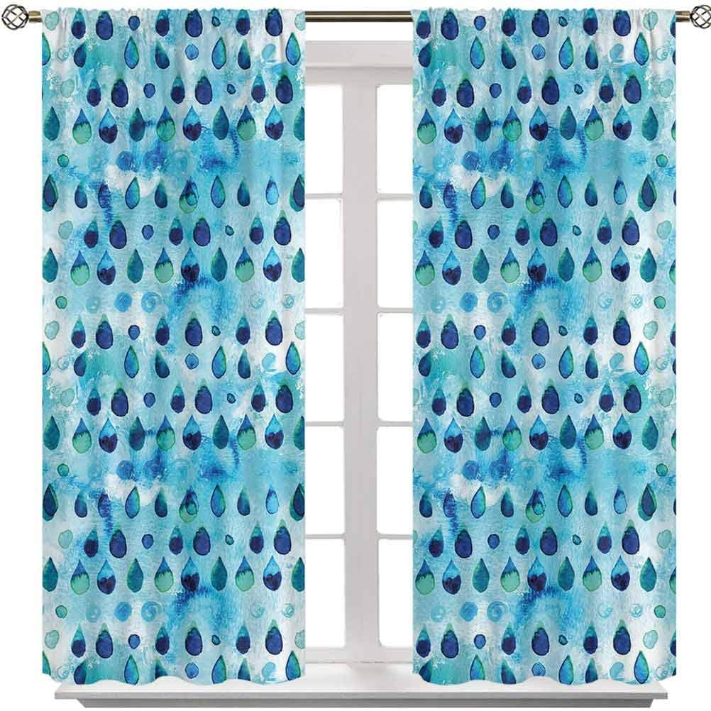 Curtains, Abstract Blue Watercolor Drops Aquarelle Art Rain Teardrop