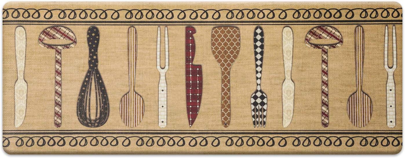 EverGrace Farmhouse Tableware Theme Kitchen Mats 17 x 47 inch, Anti-Fatigue Chef Mat Kitchen Rug Waterproof Foam Cushioned Floor Rugs,Tableware