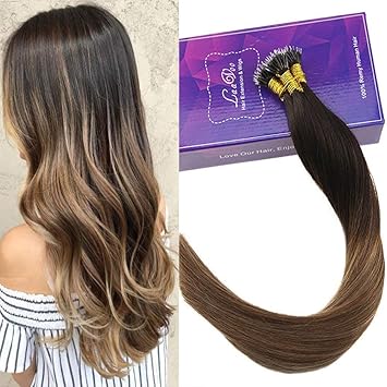 Amazon Com Laavoo 14 Nano Ring Hair Extensions Balayage Dark