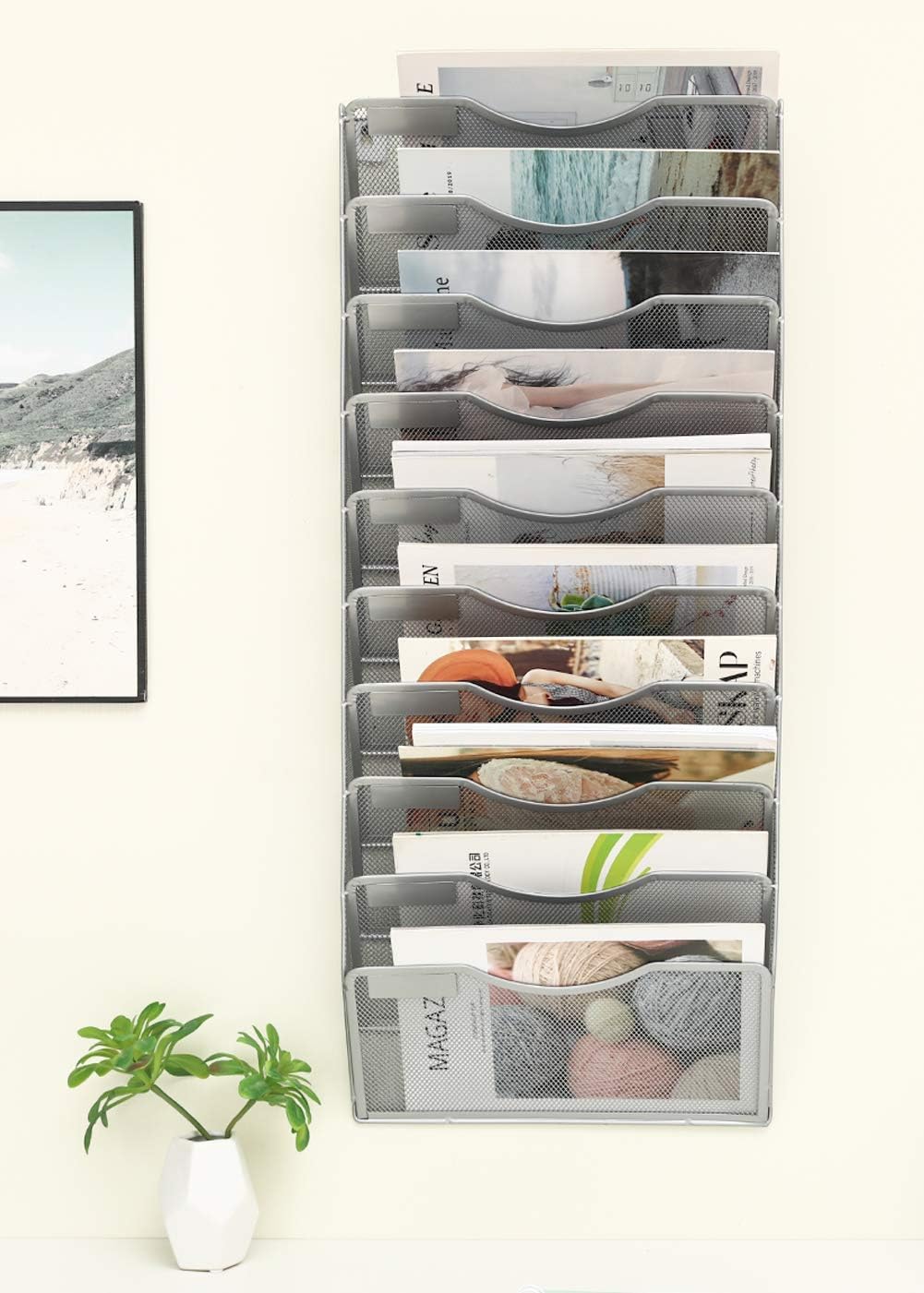 EasyPAG Wall File Holder Organizer Office Hanging Metal Magazine Rack 10 Tier, Silver : Office Products