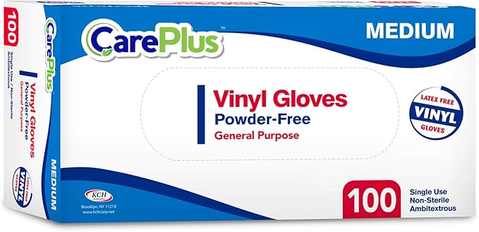 Disposable Vinyl Gloves Medium Size| Heavy Duty | Non Sterile | Powder Free | Latex Free Rubber | 100 Count Box