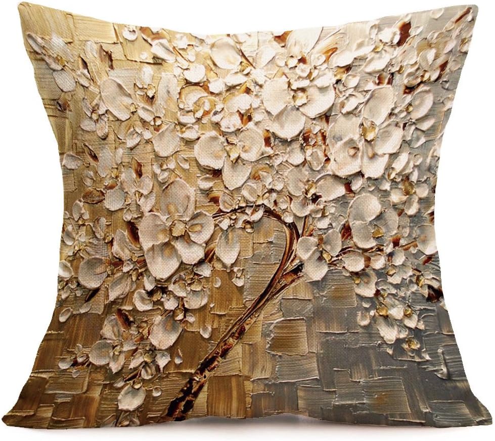 iLUGU Flowers Pattern Pillow Case Linen Sofa Bed Home Decoration Festival Cushion Cover 18X18