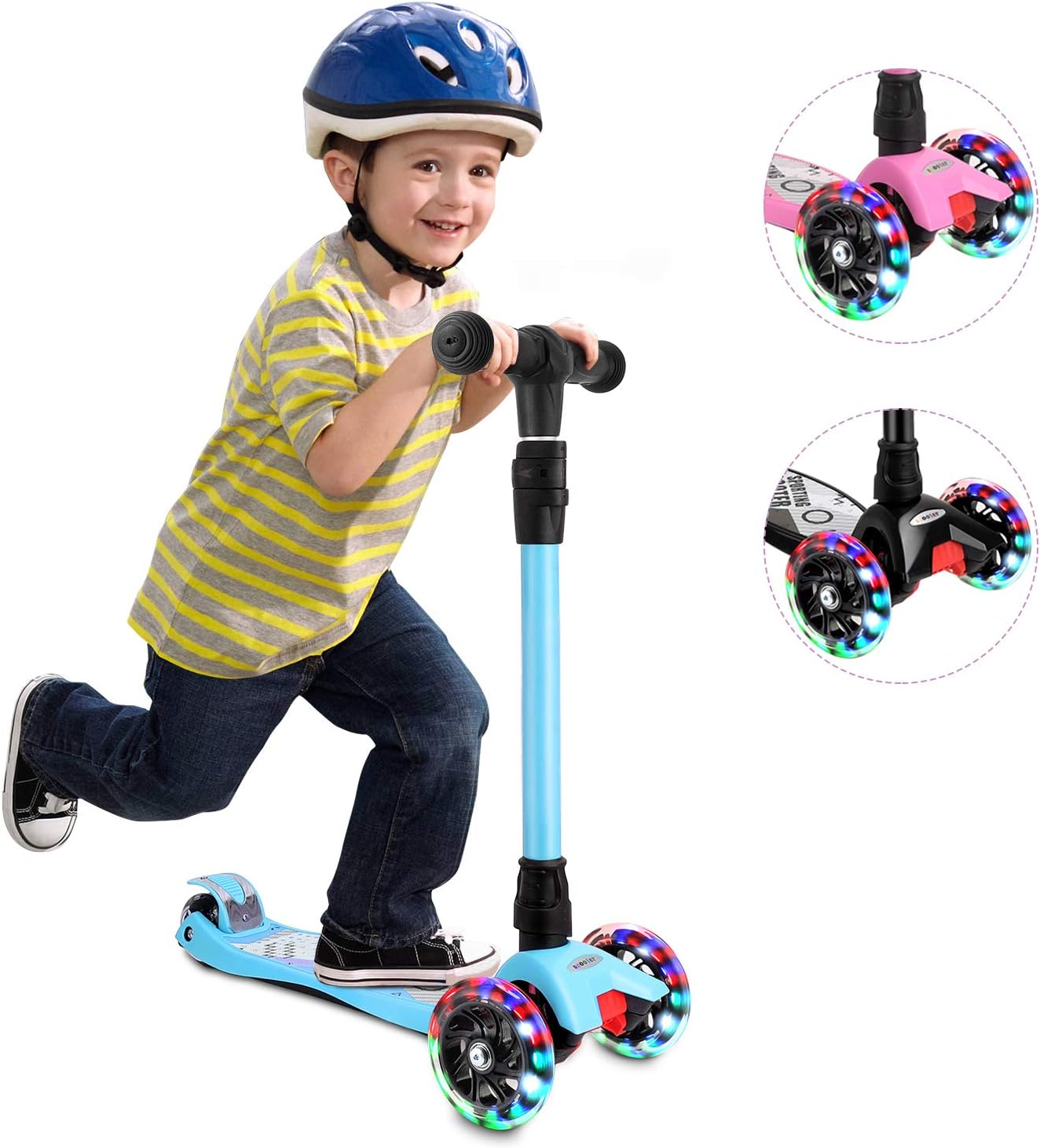TONBUX Scooter for Kids 3 Wheel Kick Scooters 3 Adjustable Heights and Lean to Steer with PU LED Light Up Wheels for Toddlers Children Girls & Boys Ages 2 3 4 5 6 7 8