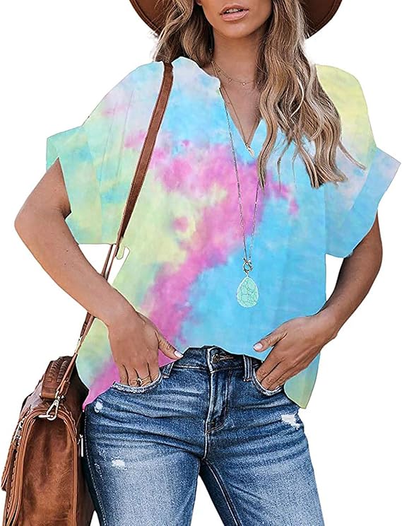 Amazon.com: Women's Tie Dye Shirt Gradient Rainbow Top Summer Casual Top Short Sleeve Cold 