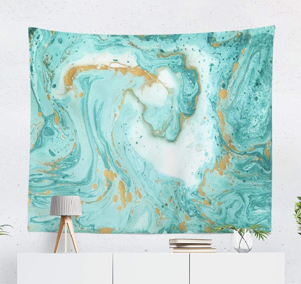 Summor Green Color Colorful Watercolor Stain Grunge Marble Gold Turquoise Color Green Art Nature Home Decorations for Living Room Bedroom Dorm Decor 60 x 50 Inch