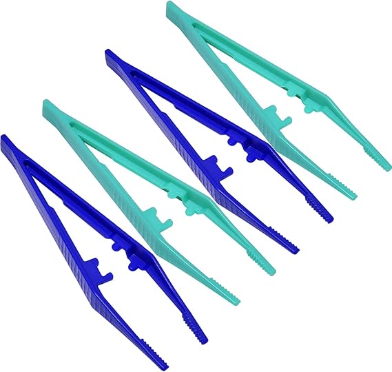 Maxdot 10 Pieces Beads Tweezers Plastic Craft Tweezers for DIY, Blue and Green