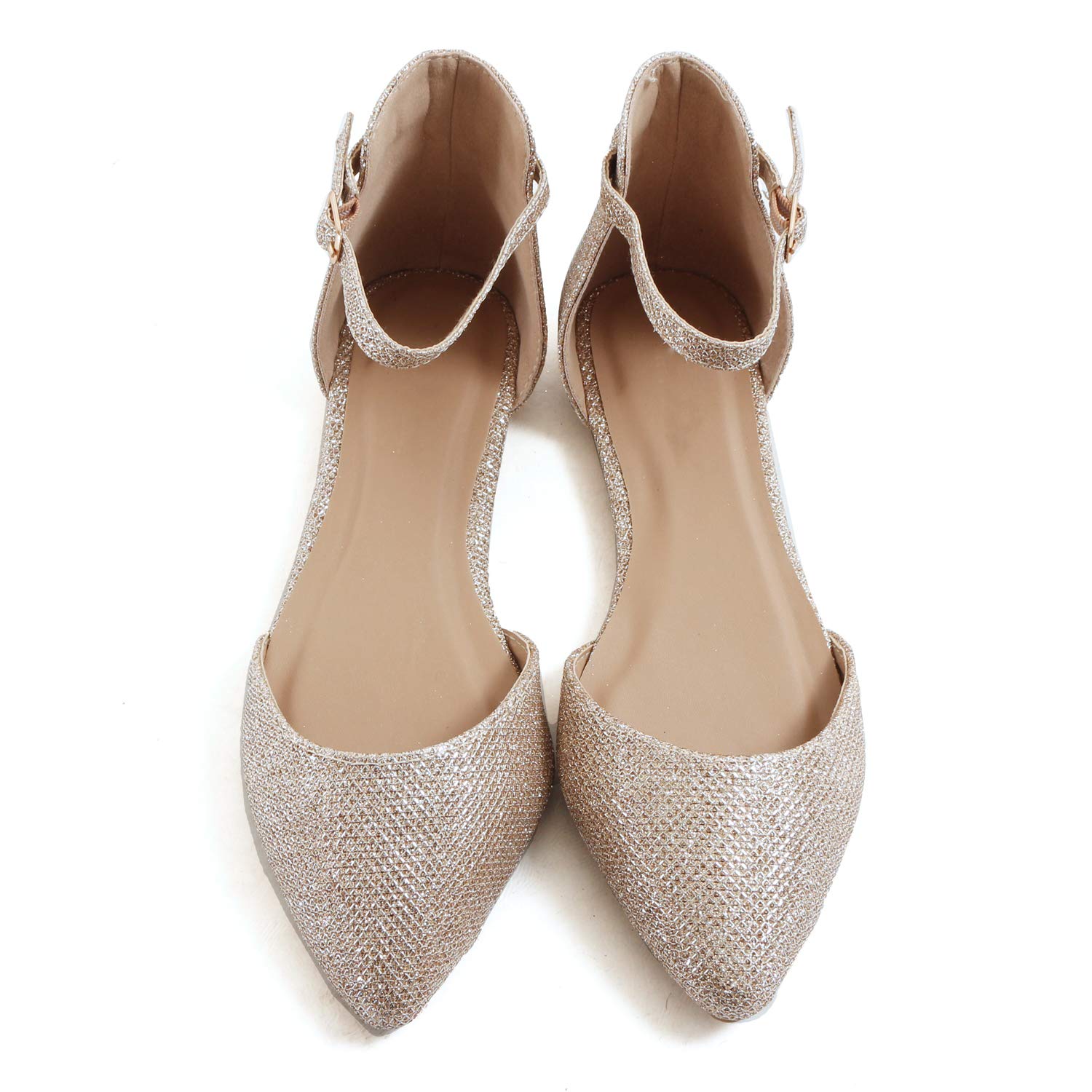 Guilty Heart Womens D'Orsay Pointy Toe Ankle Strap Buckle Comfort Ballerina Ballet Flats Shoes (8.5 M US, Champagne) - Image 3