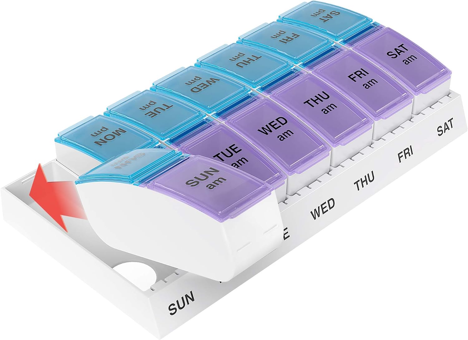Ezy Dose Travel (7-Day) Pill, Medicine, Vitamin Organizer | Weekly, 2 Times a Day, AM/PM | Large Compartments | Colored Lids: Health & Personal Care