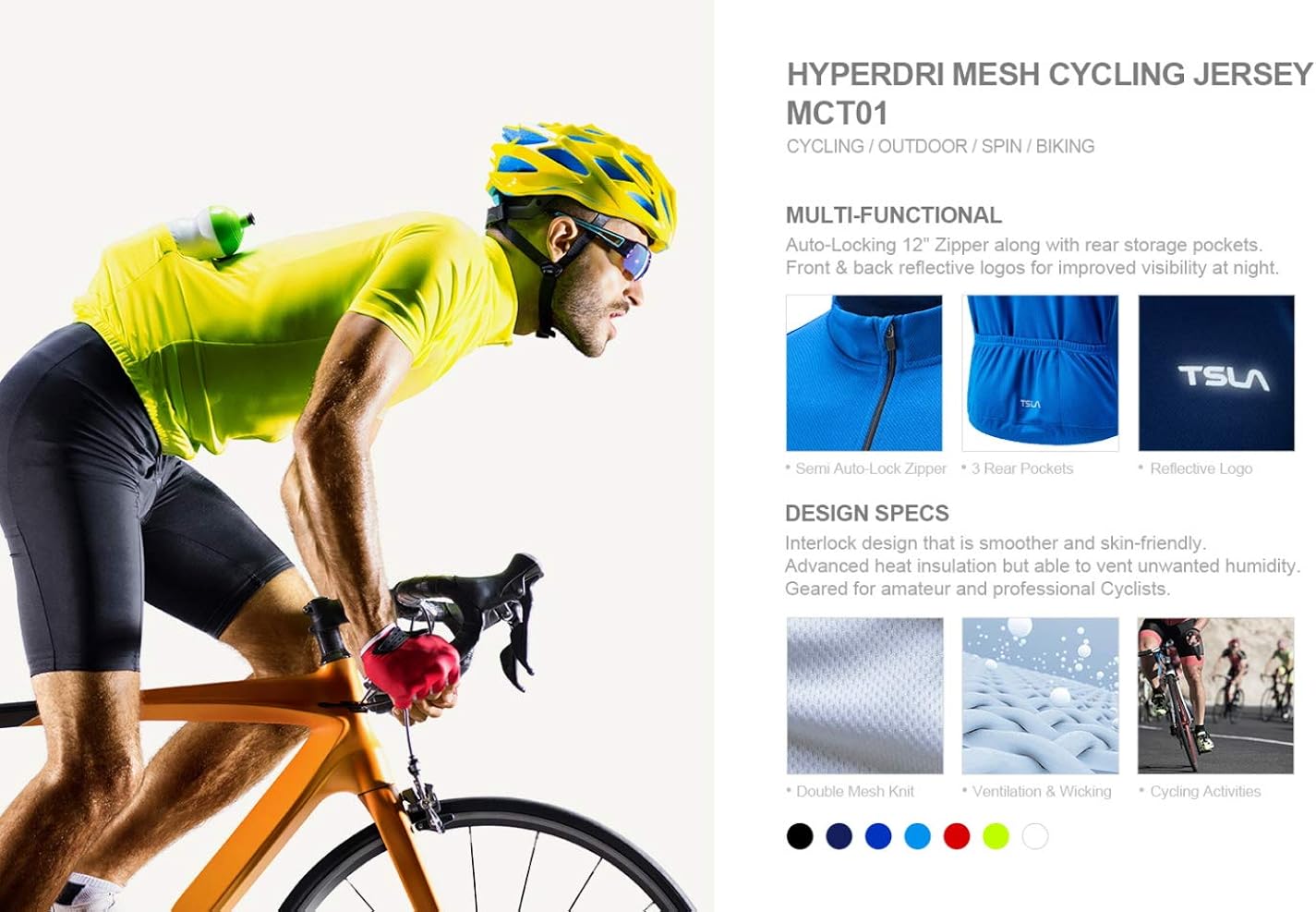 TSLA Men's Short Sleeve Bike Cycling Jersey, Quick Dry Breathable Reflective Biking Shirts with 3 Rear Pockets : Clothing