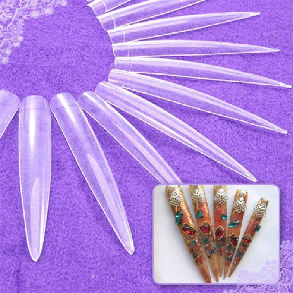 AORAEM Stiletto False Nail Clear Extra Long Sharp Nail Art Tips 12 Sizes 120 Pcs Acrylic Fake Nail (Clear Long Nail): Beauty