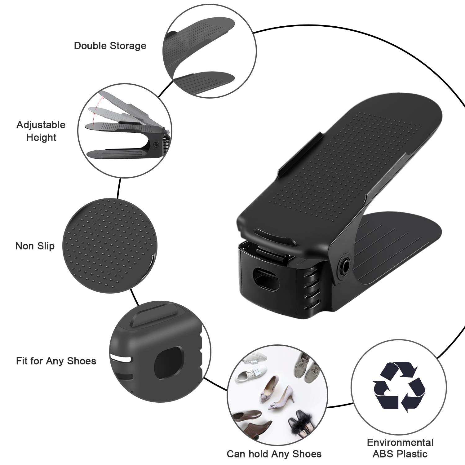 Einstellbare Schuh Slots für Schuhregale und Schrank, 8 Stück Platzsparende Schuhstapler/Schuhhalter Set, Verstellbare Schuh Veranstalter - Kunststoff Schuh Organizer Space Saver (Schwarz)