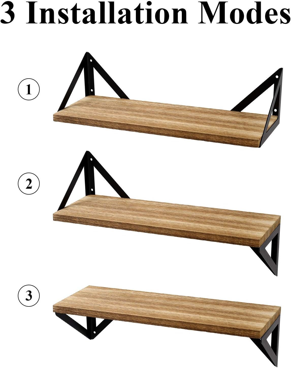 BAYKA Floating Shelves Wall Mounted, Rustic Wood Wall Shelves Set of 3 for Bedroom, Bathroom, Living Room, Kitchen: Home & Kitchen