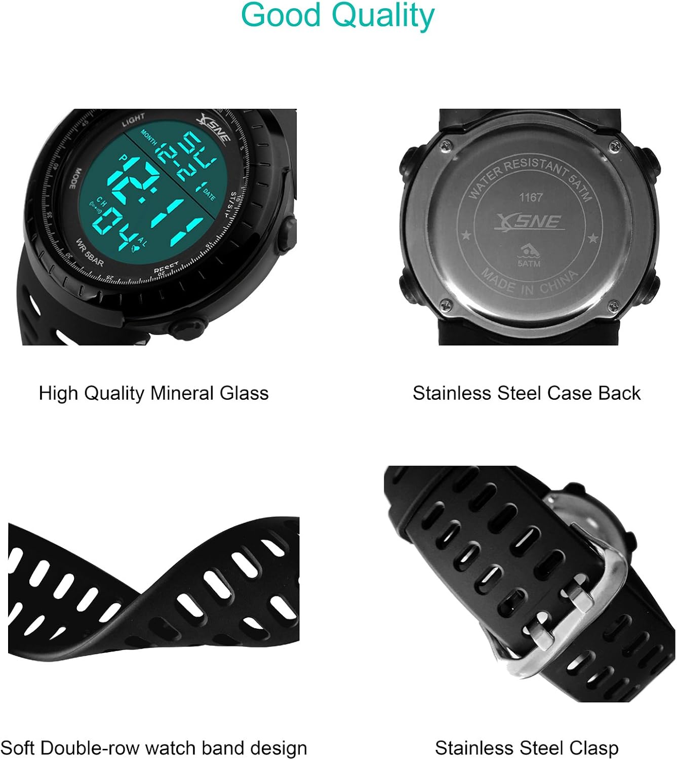 SNE Men's Digital Big Face Waterproof Electronic LED Sport Wrist Watch Black SK1167, 49 mm - Image 5