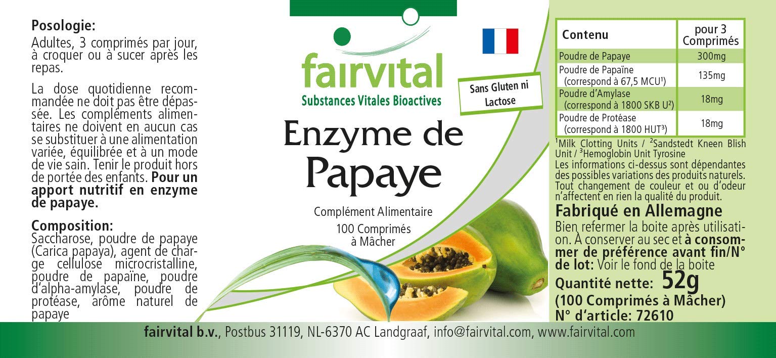 Papaya Enzyme Vegan HIGH Dosage 100 Tablets with Papain