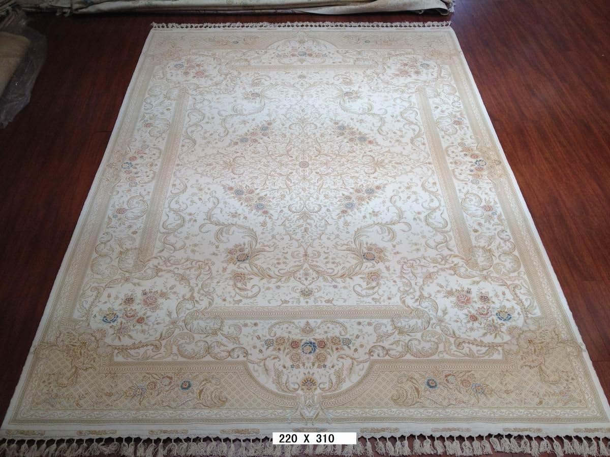 7'x10' Oriental Persian Wool And Silk Rugs Handmade Hand Knotted Nice Turkish Area Carpet