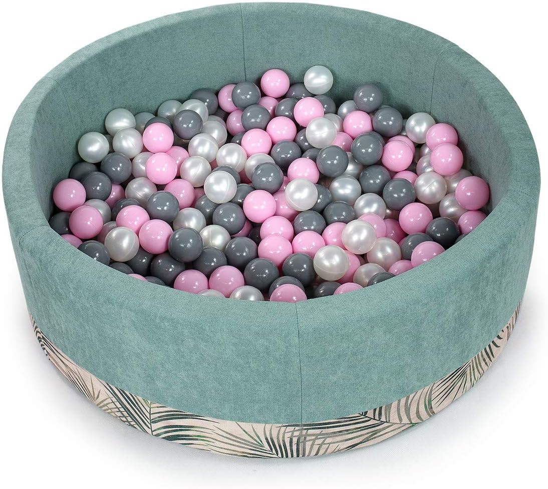 Tweepsy Soft Baby Round Ball Pool Pit 250 Balls 90x30cm Handmade EU -BKODP5N - Palm-Turquoise Pool: Pearl, Grey, Light Pink