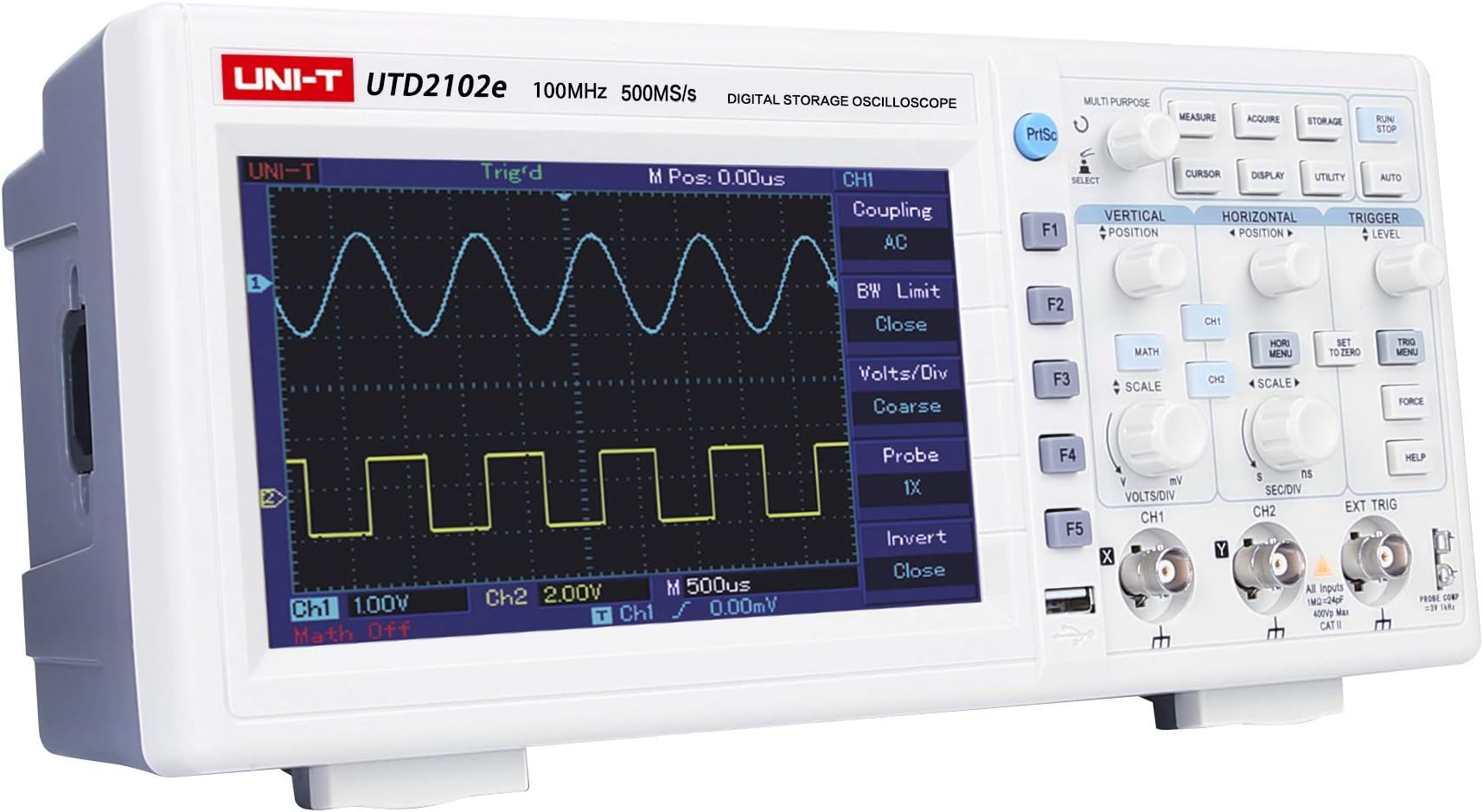 Rocky Mars UTD2102e Digital Storage Oscilloscope 100MHz Bandwidth 2 Channels 7" TFT Display