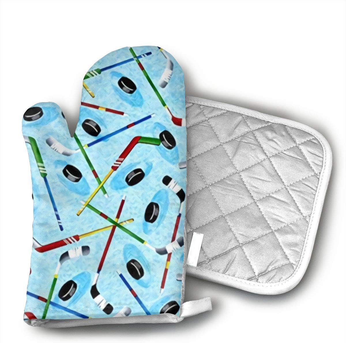 Ice Hockey Oven Mitt/Glove Square Potholder, Hot Pads and Cotton Microwave Oven Mitts Heat Resistant