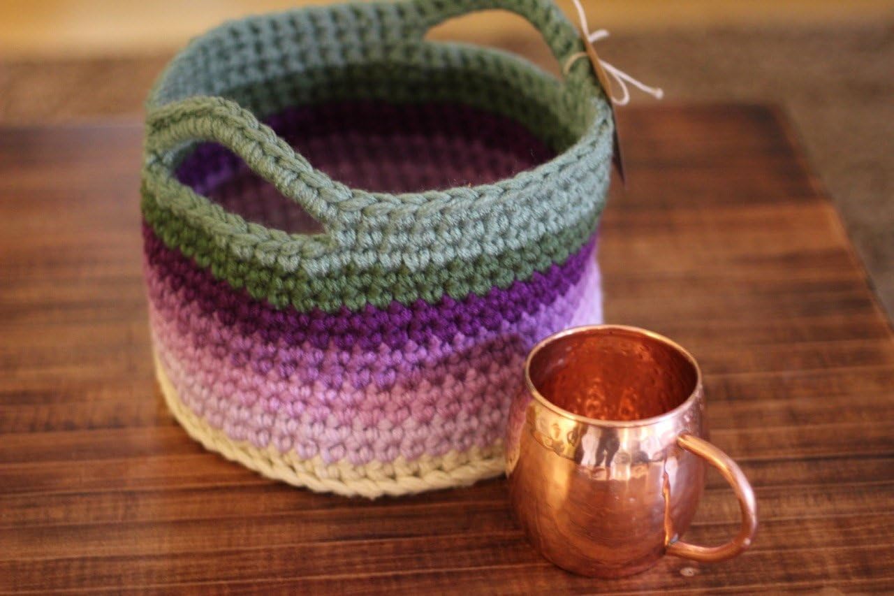 Water Lily Ombre Crochet Basket with Handles - Medium