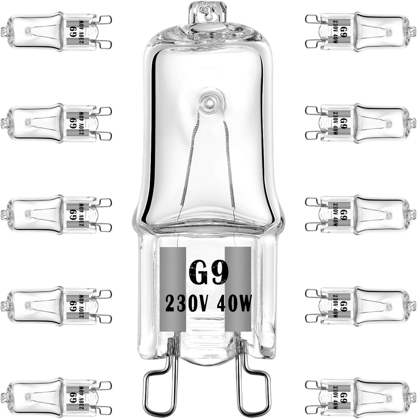 EKSAVE G9 Halogen Bulb 40W 230V 2 Pin Base Replacement Light Bulbs Dimmable Warm White (10 Pack), 40w 10pcs, 10 Count (Pack of 1)