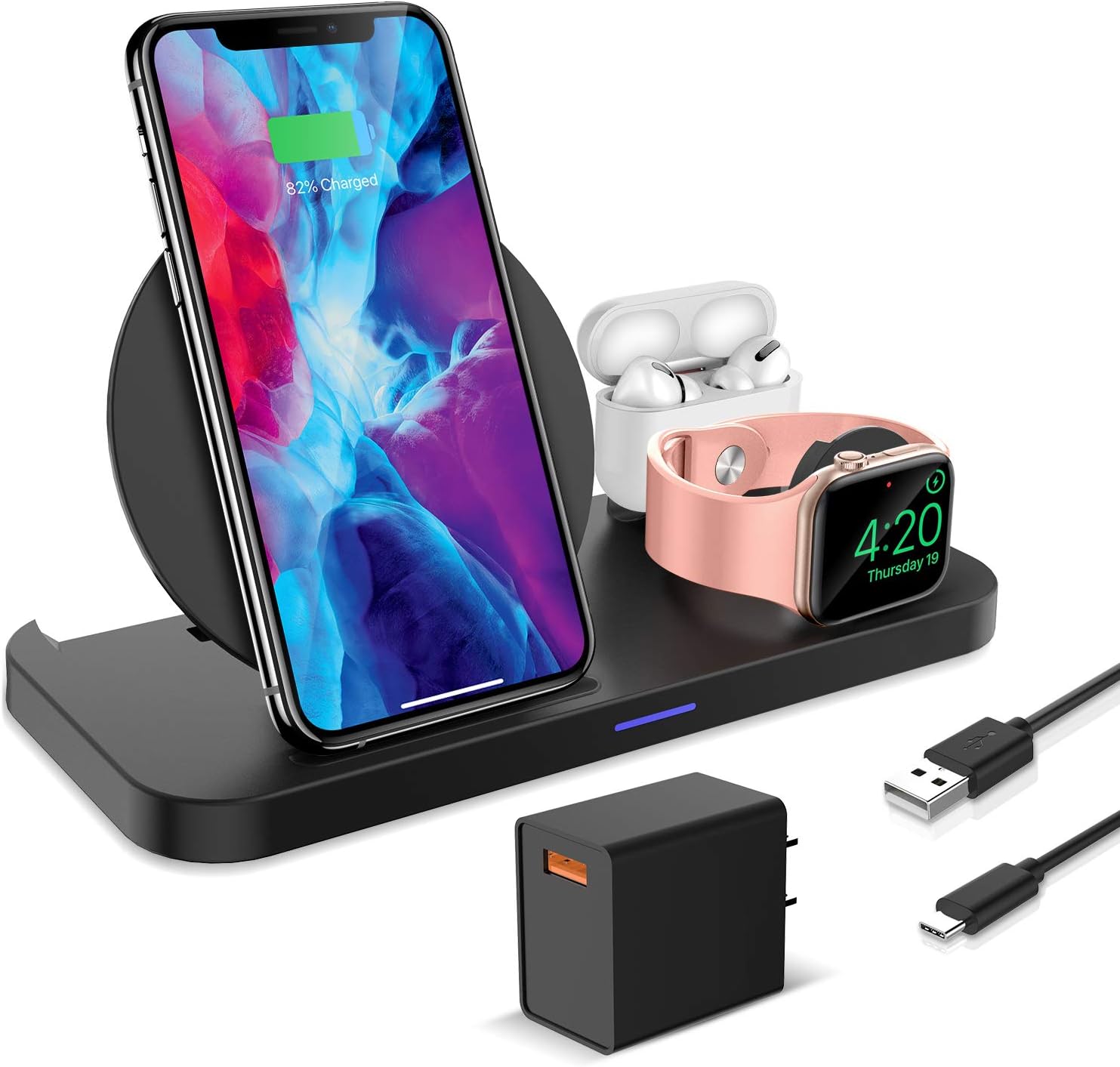 KKM Wireless Charger, 3 in 1 Wireless Charging Station,10W Fast
