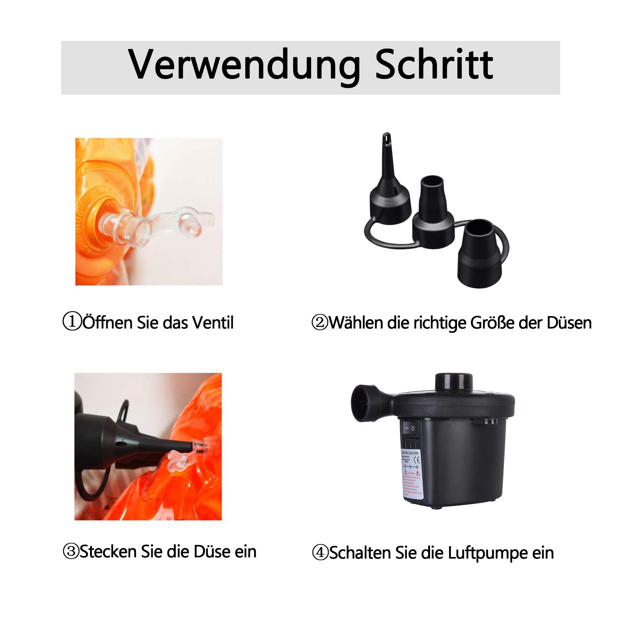 Elektrische Luftpumpe, Luftmatratze Pumpe 2 in 1 schnelles Auf/Abpumpen AC 100-240V/DC 12V, Elektropumpe mit 3 Aufsätzen für aufblasbares Matratze, Planschbecken, Zelt, Schlauchboote, Schwimmring