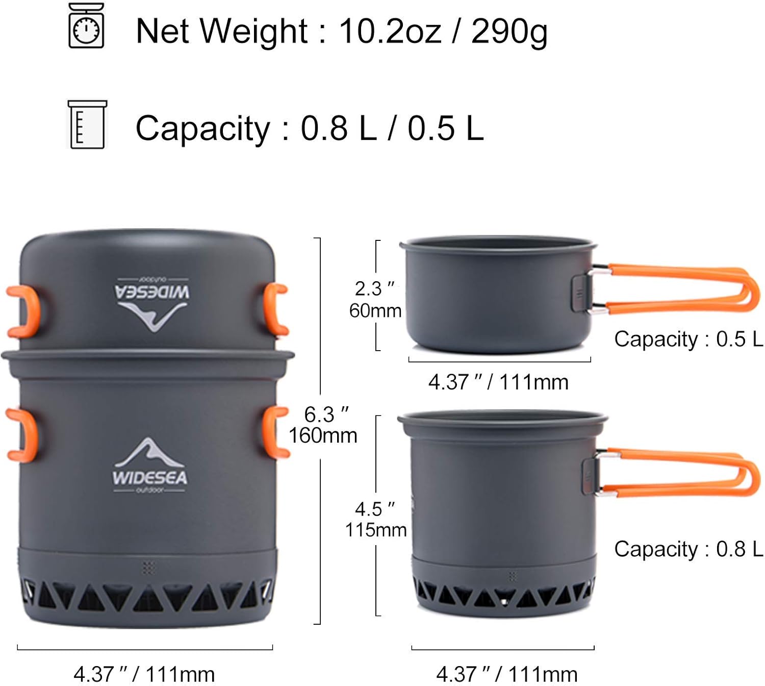 widesea Camping Cookware Outdoor Pot Pan Cooking Equipment Heat Exchange Design for Hiking Backpacking : Sports & Outdoors