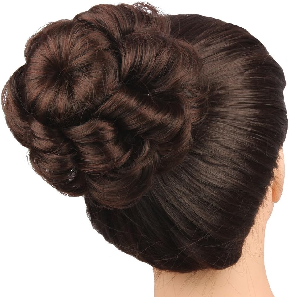 WeKen Women Hair Bun Short Curly Floral Curl Updos Hairpiece Synthetic Dark Brown