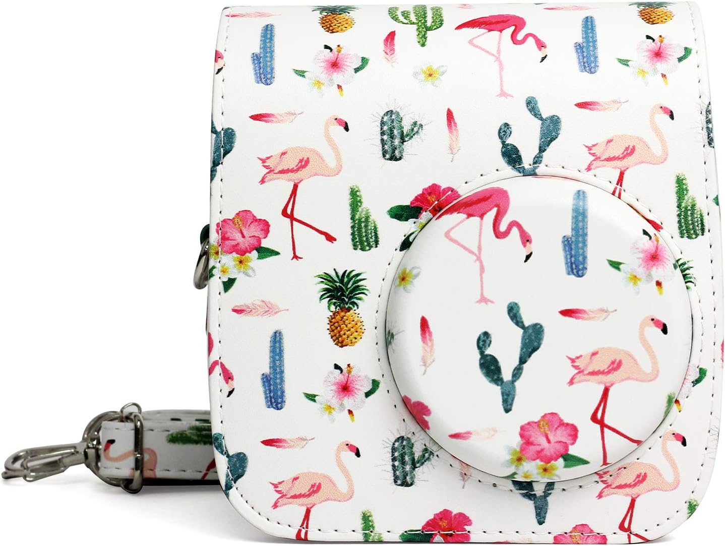 Woodmin Compatible Cactus Flamingo PU Leather Instax Camera Case Bag for Fujifilm Instax Mini 7s and Polaroid PIC-300 Camera