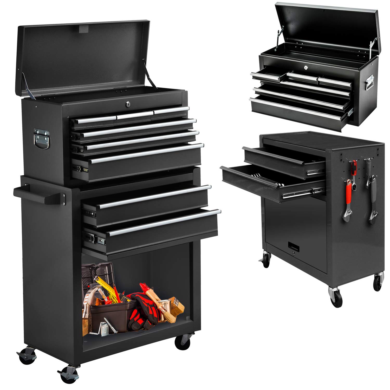 Buy Big Tool Chest with Universal Wheels, 8 Drawers Lockable Tool