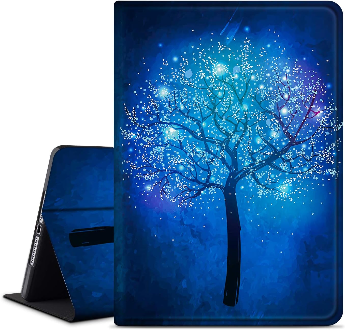 INSSISAIN Case for iPad 9th/8th/7th Generation 2021/2020/2019 10.2 Inch, Multi-Angle Viewing Stand Shell, PU Leather Protective Cover with Auto Sleep for 10.2" iPad 9/iPad 8/iPad 7, Fluorescent Tree