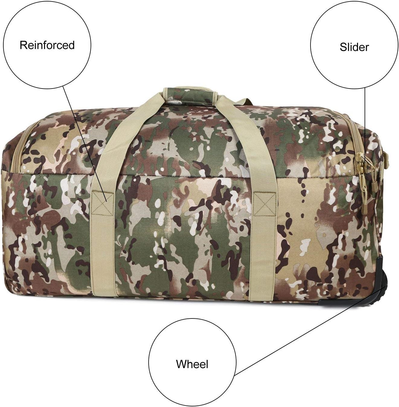 Military Tactical Wheeled Deployment Trolley Duffel Bag Heavy-Duty Camping Hiking Running Trekking (08360A Multicamo) : Sports & Outdoors