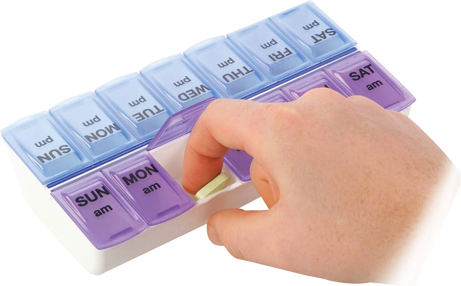 Apex Twice-A-Day Weekly Pill Organizer, Weekly Pill Organizer, 2 Times a Day Color-Coded, Easy-Open, See-Through Lids, Organize Medication or Vitamins by AM, PM or Morning and Bedtime: Health & Personal Care