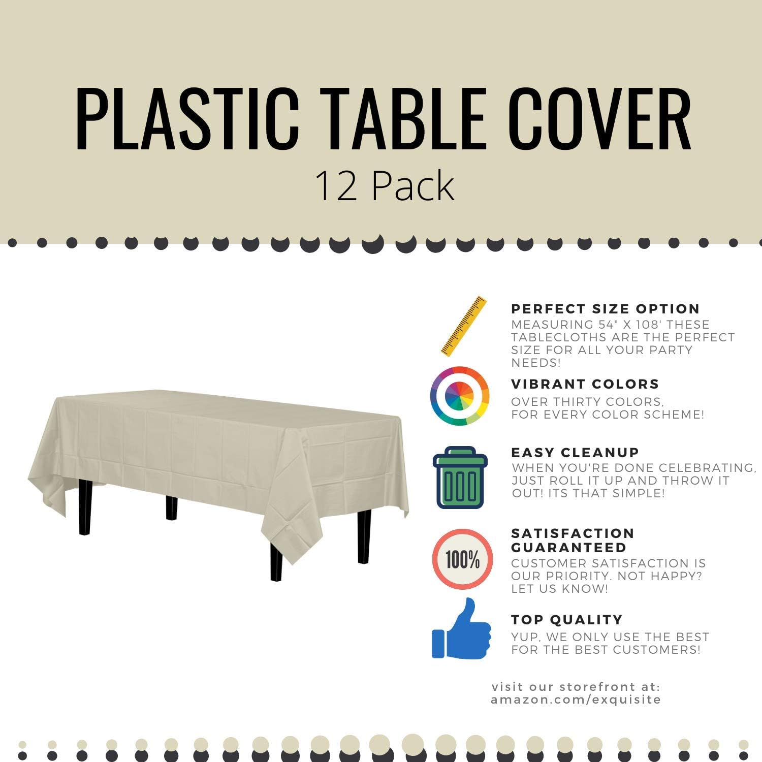 Exquisite 12-Pack Premium Plastic 54-Inch-by-108-Inch Rectangle Tablecloth, Ivory: Kitchen & Dining