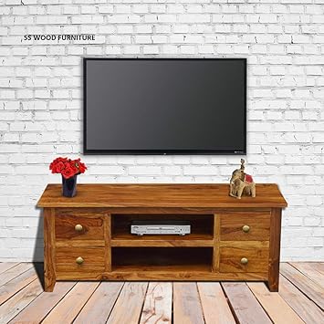 SS WOOD Furniture Furnituregully Sheesham Teak Wood Finish4 Drawer TV Display Stand (Brown)