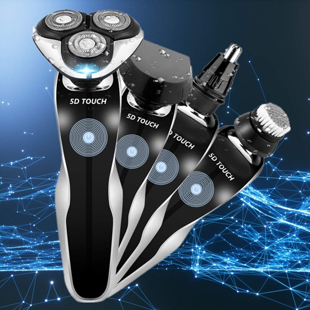 Electric Razor Shaver for Men, 4 in 1 Dry Wet Waterproof men's Rotary Shaver Portable Face Shaver Travel Rechargeable Beard Trimmer USB Cordless Nose Trimmer Facial Cleaning Brush for Dad, Husband