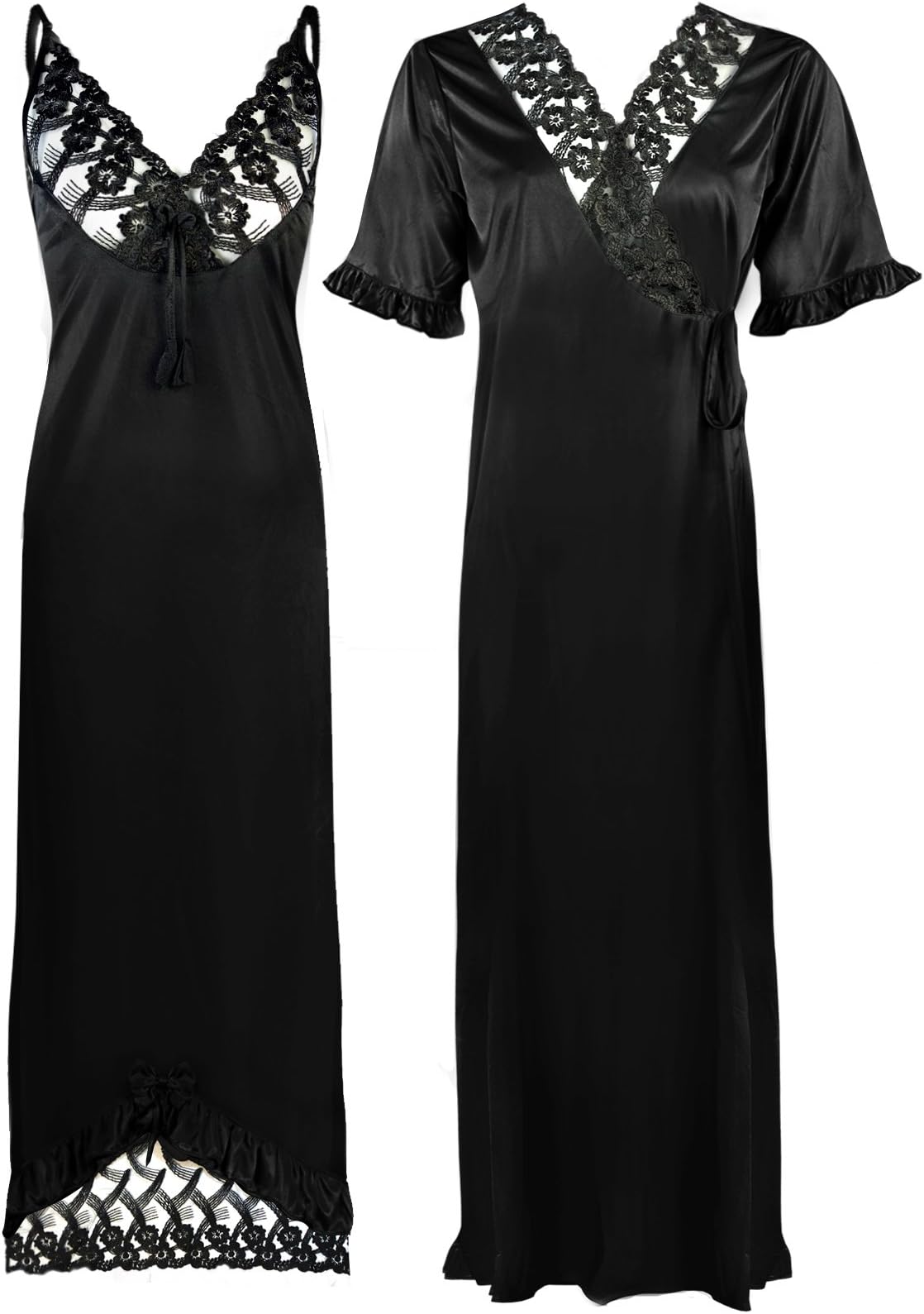 Women Satin Nighty with Robe 2 Pcs Set