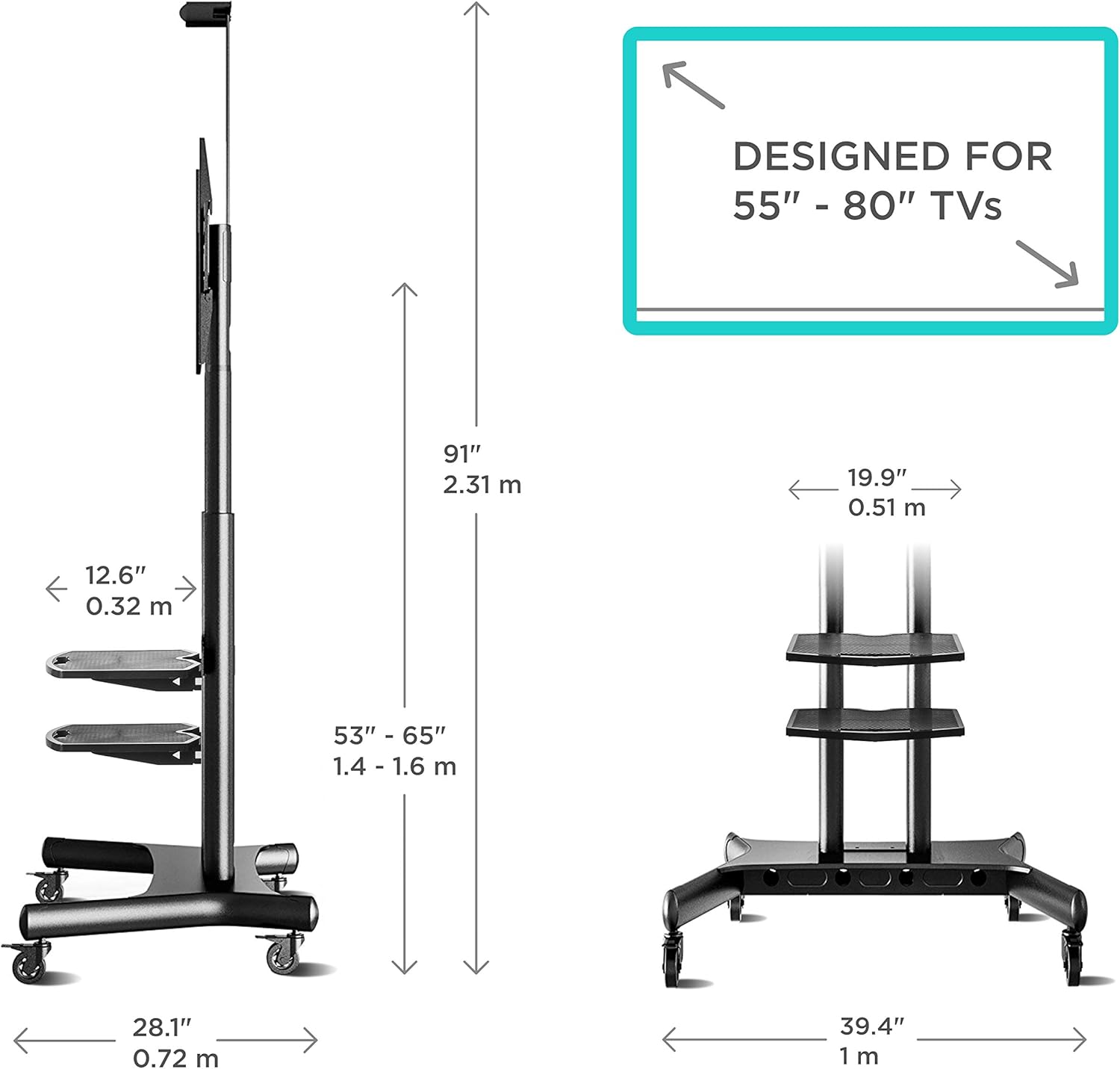 ONKRON Mobile TV Stand with Wheels Rolling TV Cart for 55 to 80 Inch LCD LED Flat Panel TVs (TS1881): Electronics
