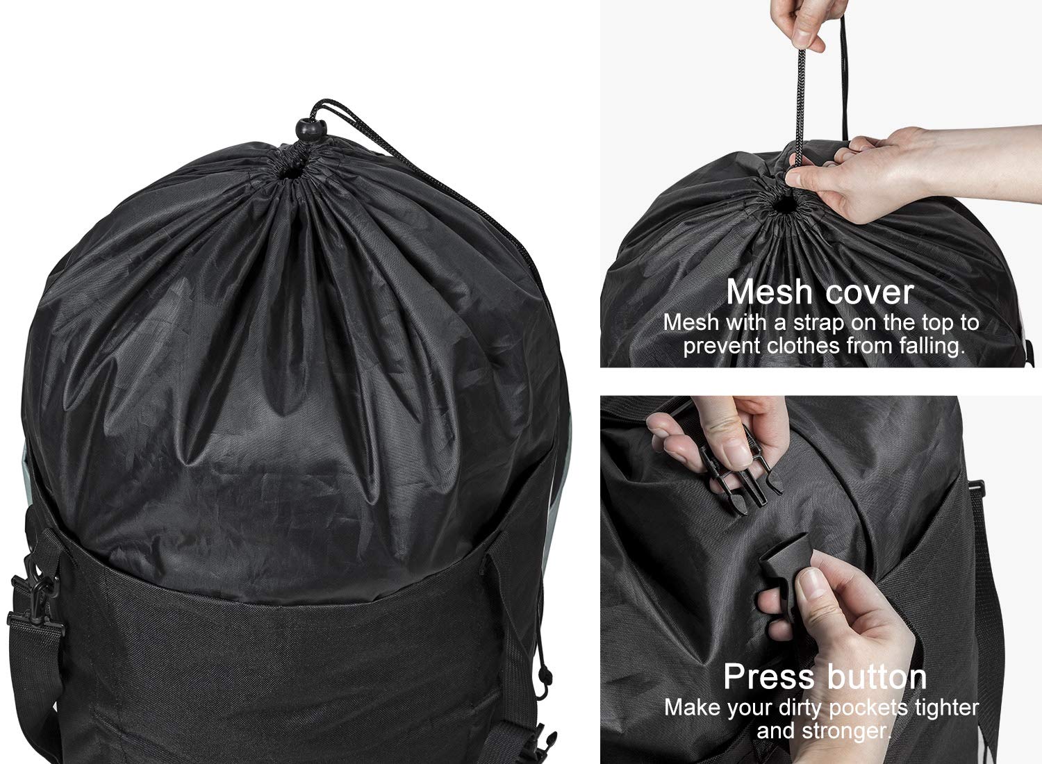 WISHPOOL 106L Collapsible Laundry Bag Backpack Laundry Liner Extra Large Laundry Basket Foldable Laundry Hamper Dirty Clothes Hamper for Laundry （Black）